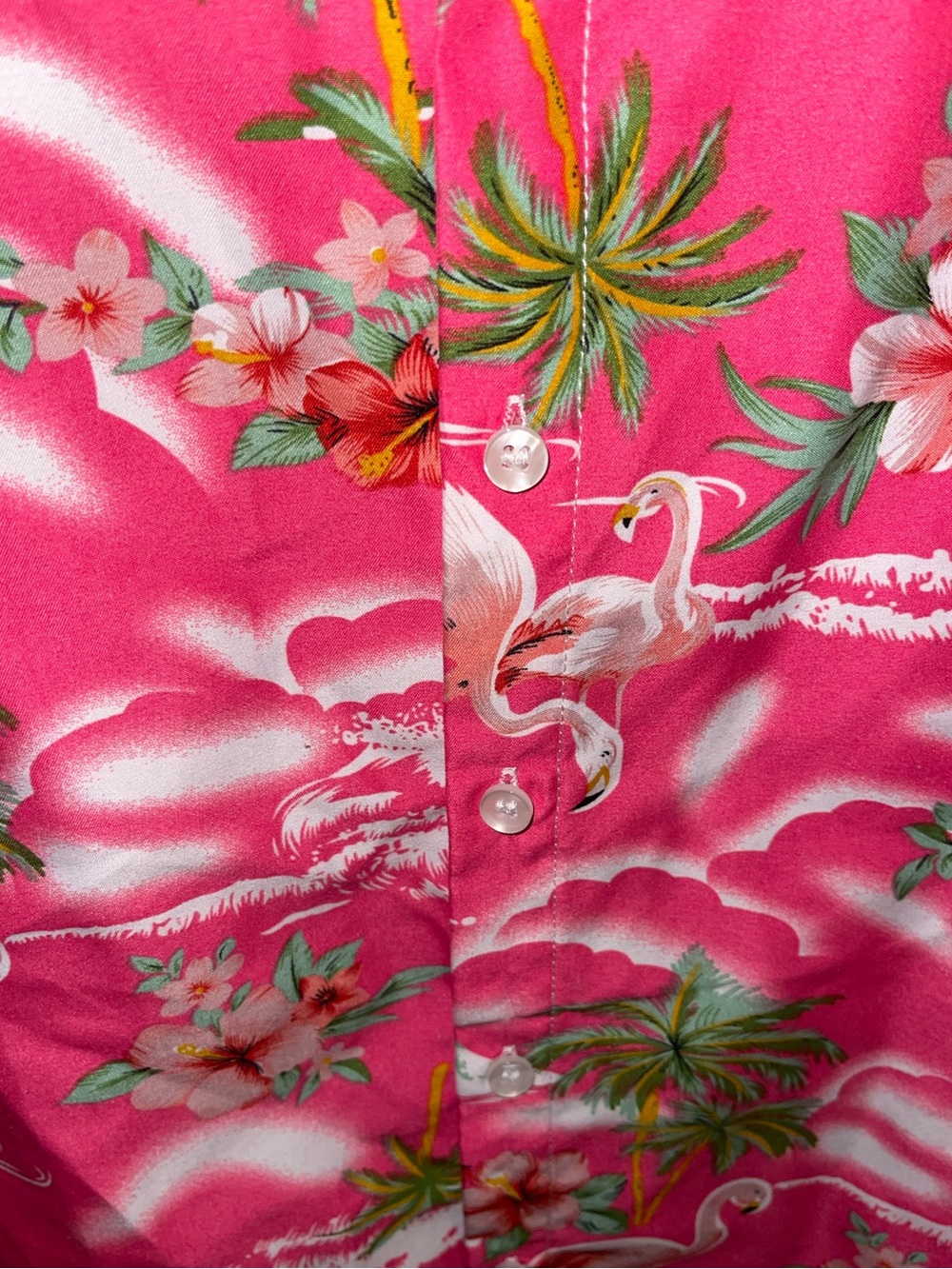 Men / Teen - Pink Tropical / Hawiian Print Short-Sleeve Shirt ( NEVER WORN ) - Picture 6 of 10